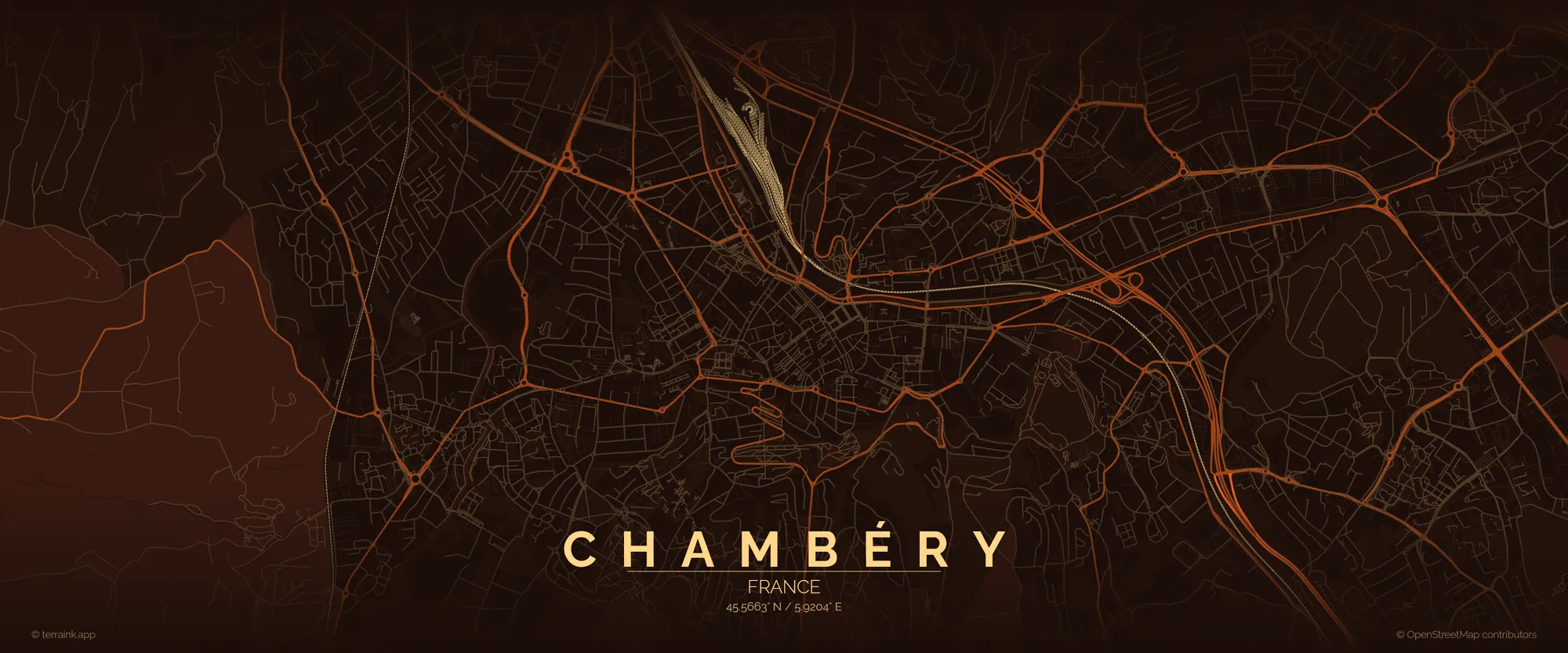 Street map of Chambéry, France