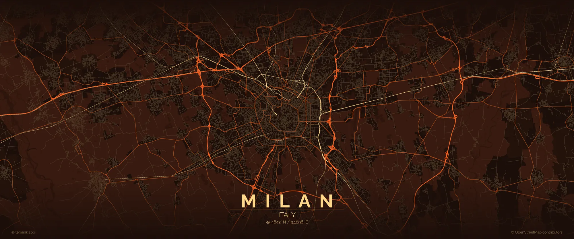 Street map of Milan, Italy