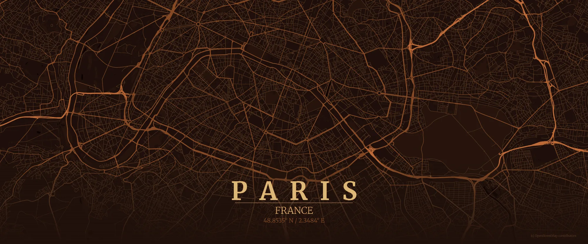 Street map of Paris, France
