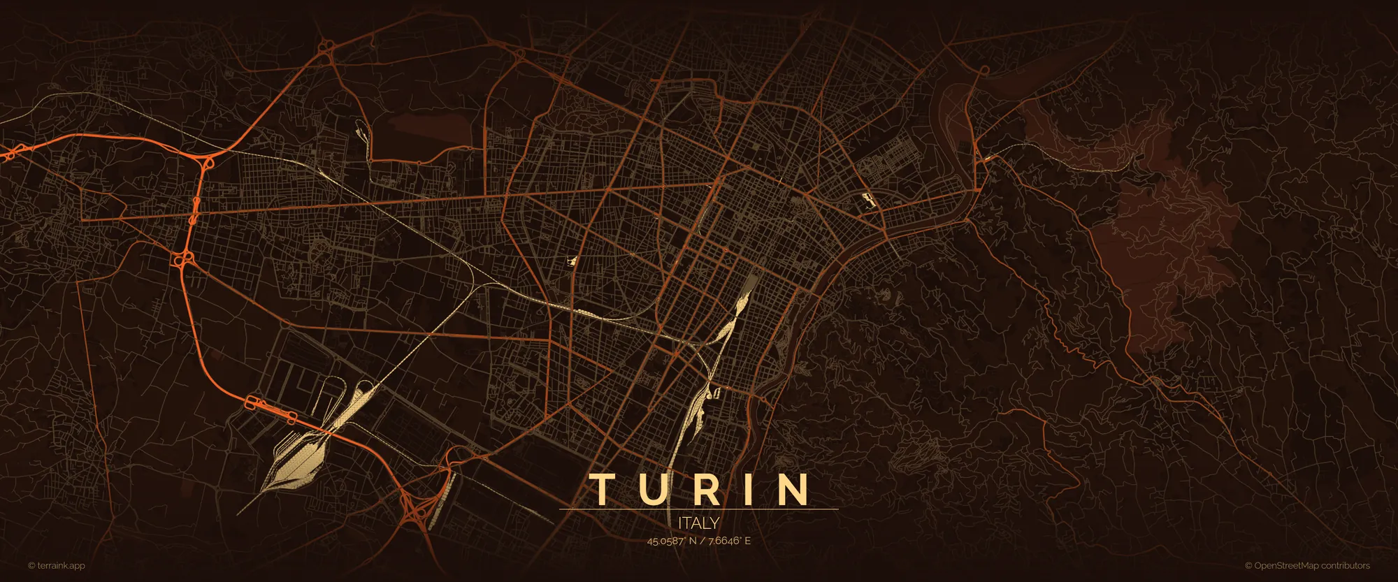 Street map of Turin, Italy