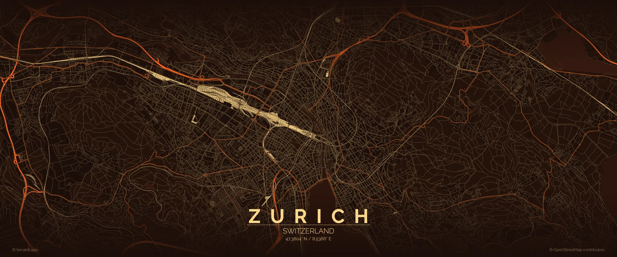 Street map of Zurich, Switzerland