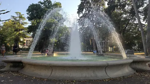 The fountain in the park, on the walk into town.