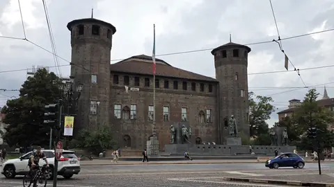 Palazzo Madama and its two towers, planted mid-square.