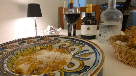 Dinner, and no more walking.