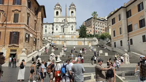 The Spanish Steps, with the church at the top of them.