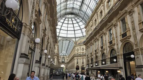 Inside the Galleria Vittorio Emanuele, under the glass dome.