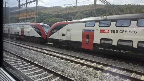 Swiss trains, red and on time.